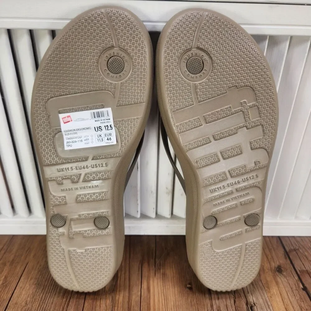 FitFlop IQushion Ergonomic Flip Flops Men 12.5 Grey Timberwolf Beach Sandals NEW